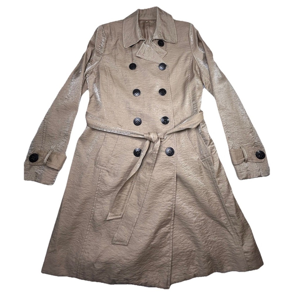 Women's Tan Long Sleeve Pockets Double-Breasted Dress Pea Coat Small Overcoat‎
